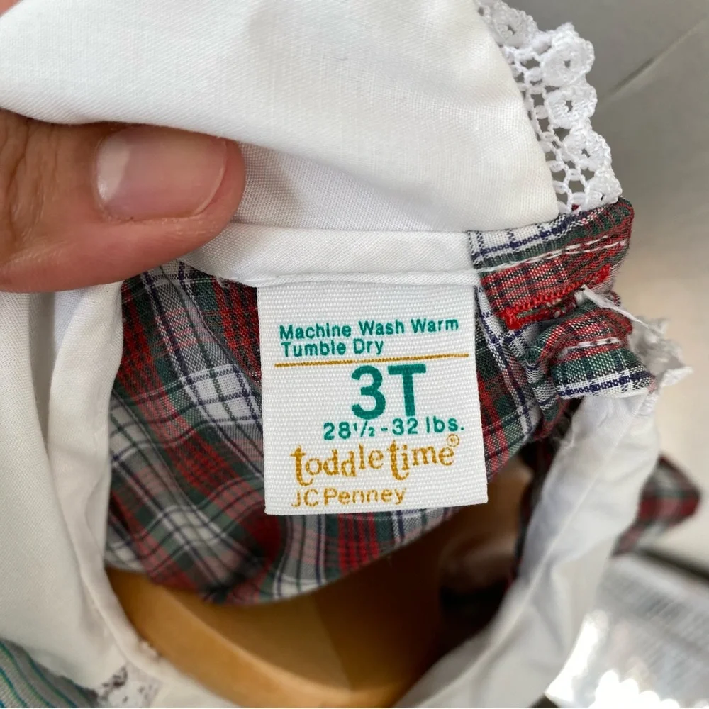 Vintage JCPenney Toddletime Puff Sleeve Plaid Fall Leaf Embroidered Dress 2-3T